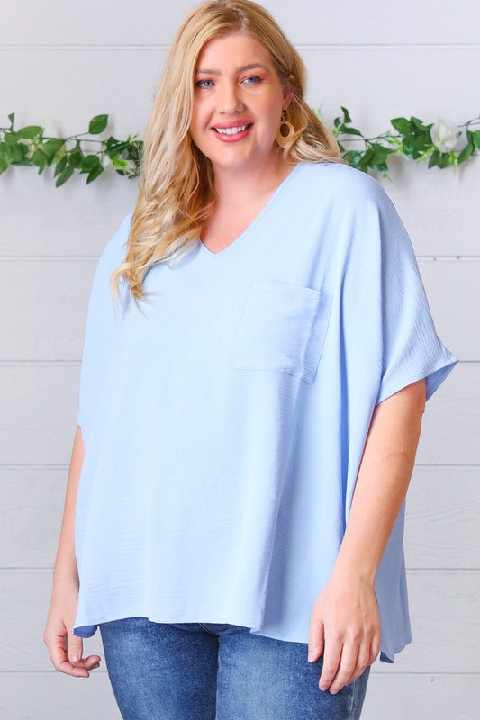 XL Baby Blue Woven V Neck