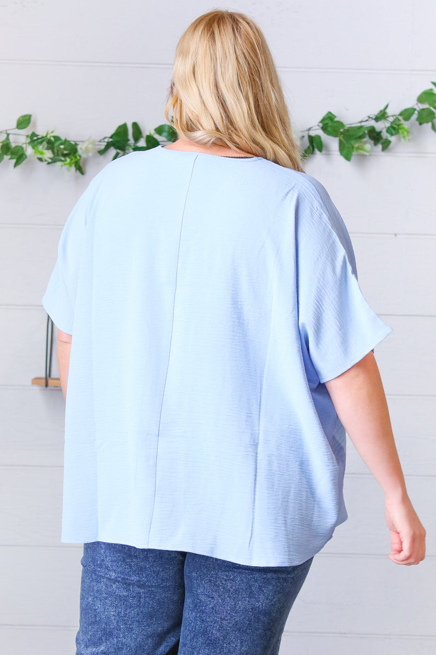 XL Baby Blue Woven V Neck