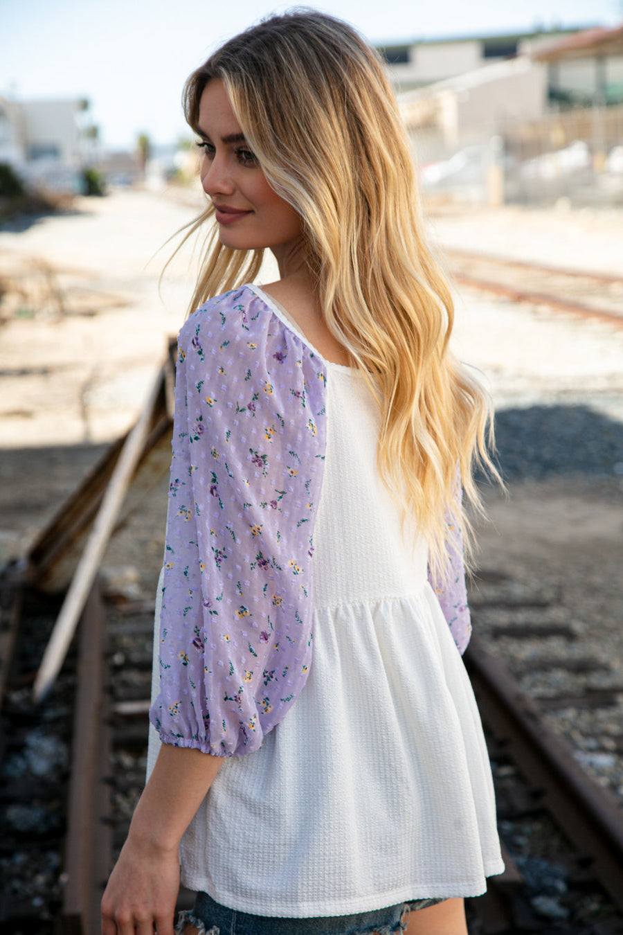 Small Ivory Lilac Swiss Dot Top
