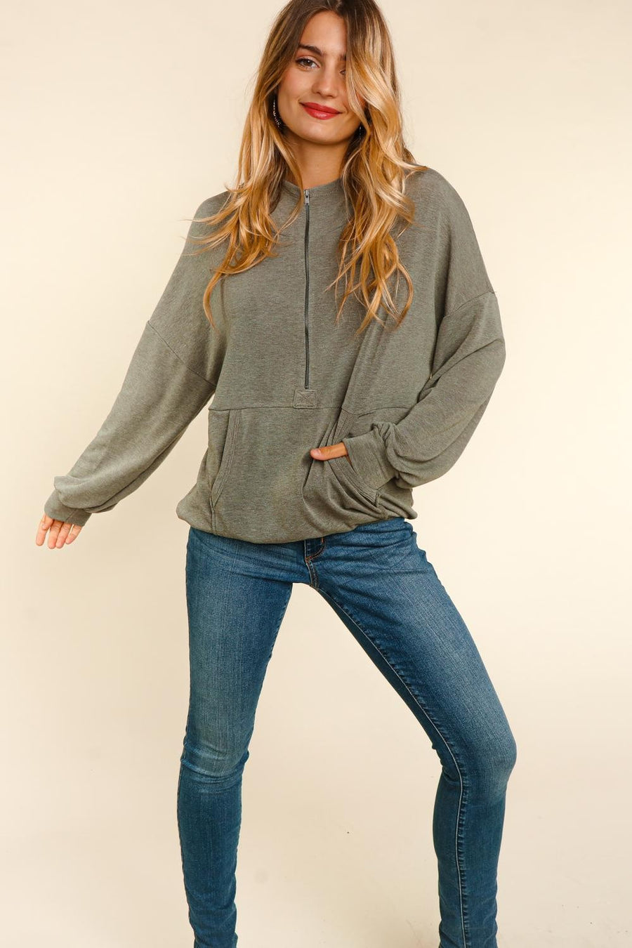Olive Half Zip Pullover