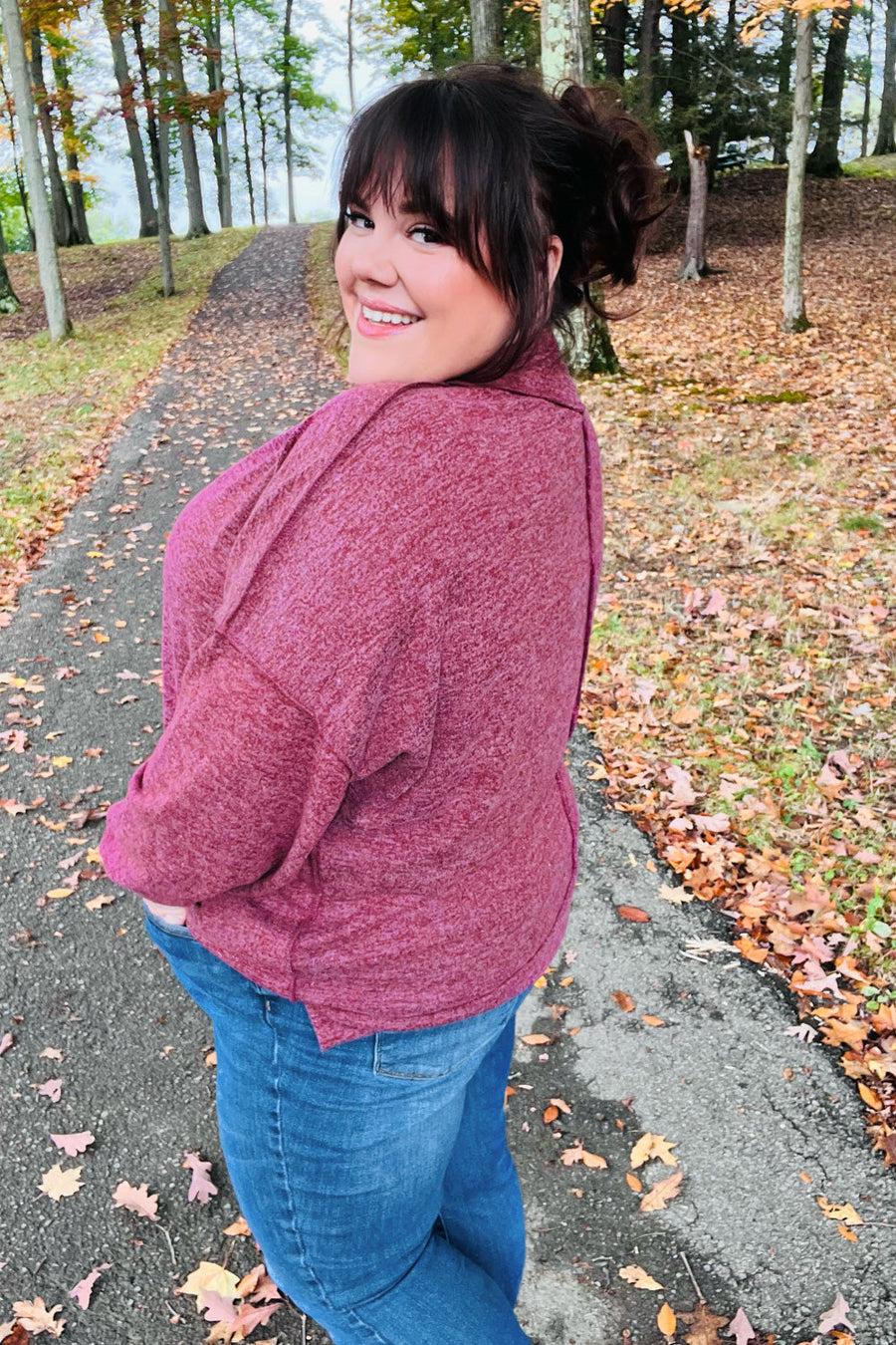 Burgundy Brushed Melange Mock Neck Sweater