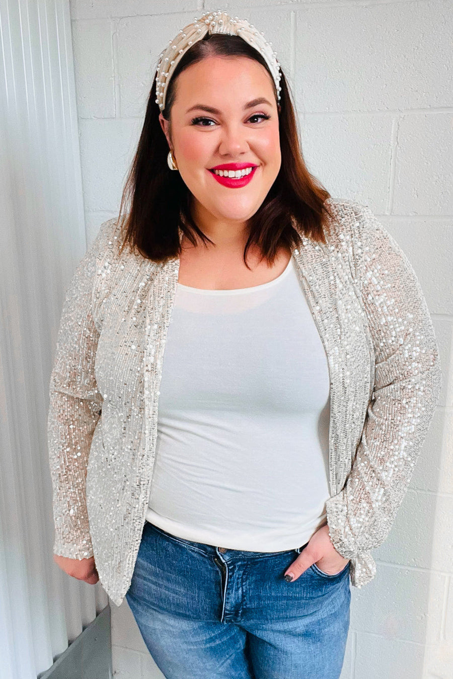 Silver Sequin Open Blazer