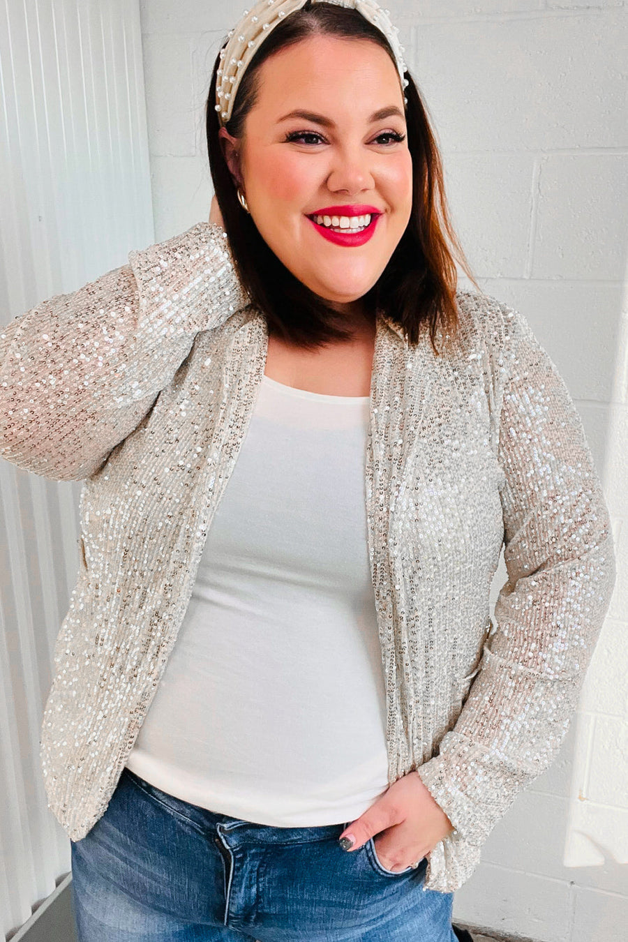 Silver Sequin Open Blazer