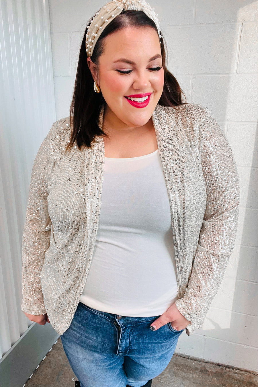 Silver Sequin Open Blazer