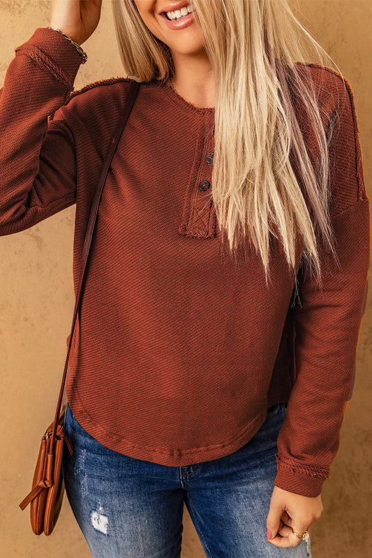 Caramel Exposed Seam Round Neck Top