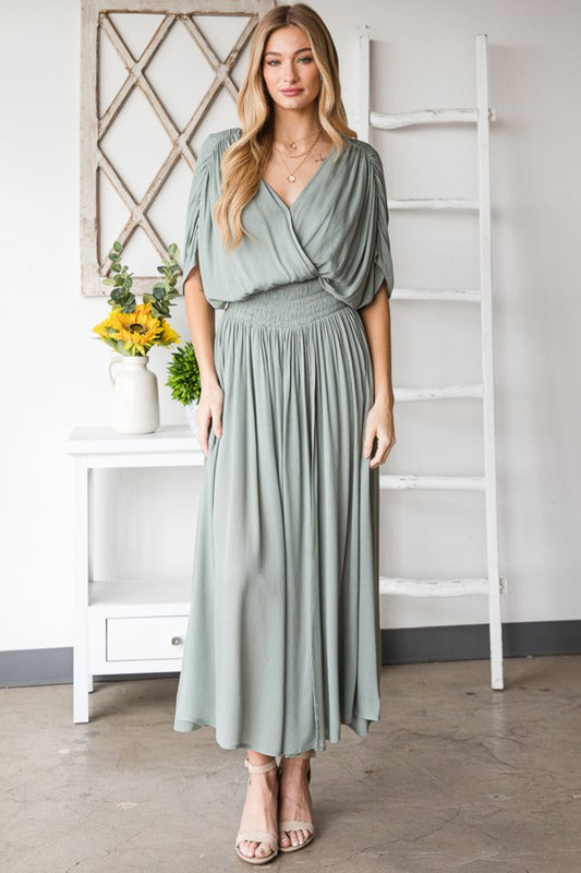 Sage Gauze Surplice Midi Dress