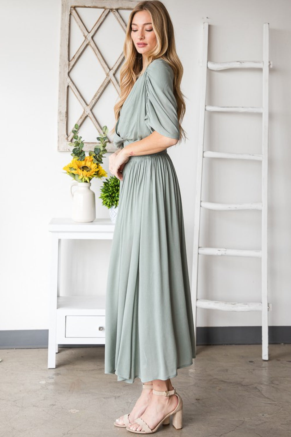 Sage Gauze Surplice Midi Dress