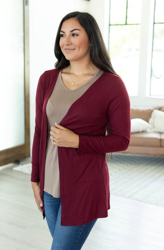 Rachel Ribbed Cardigan in Burgundy