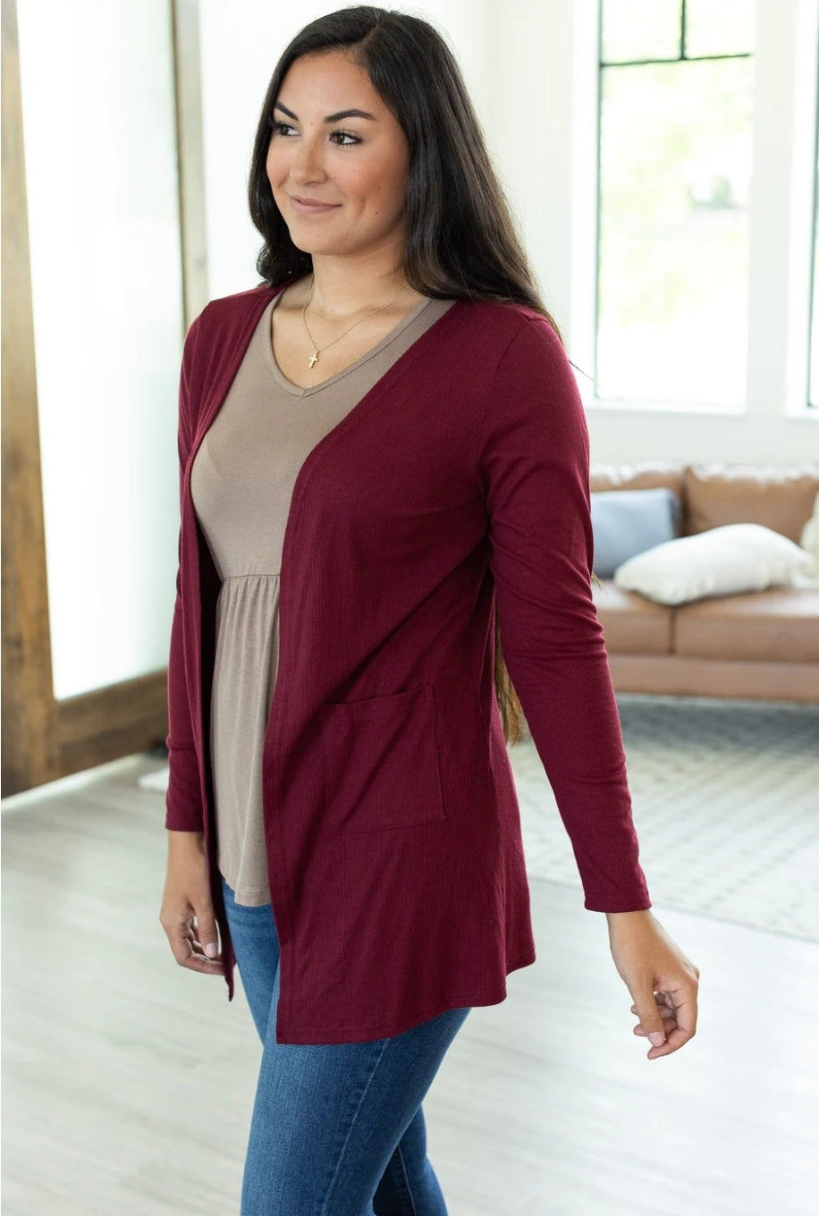 Rachel Ribbed Cardigan in Burgundy