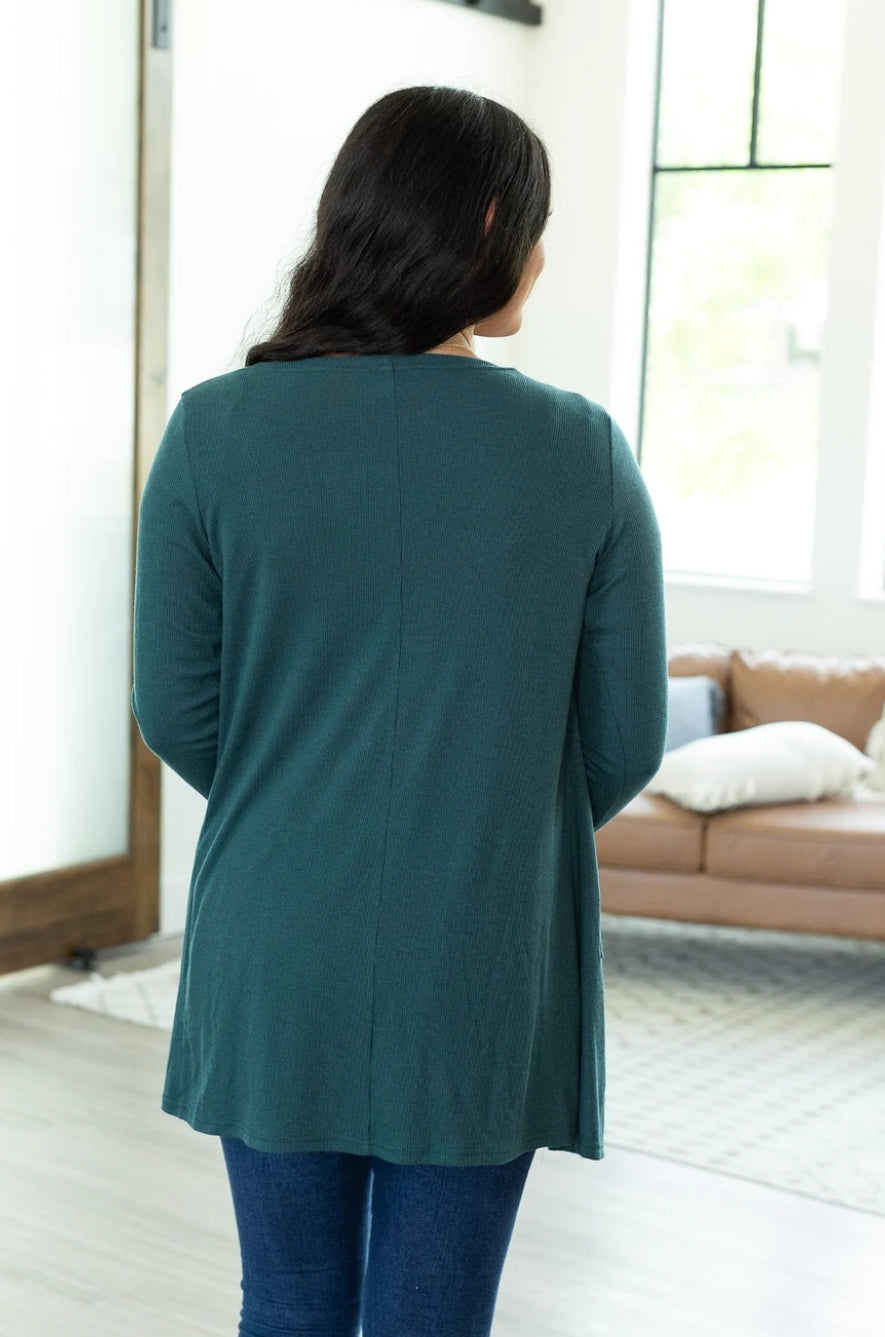 Large Rachel Ribbed Cardigan in Evergreen