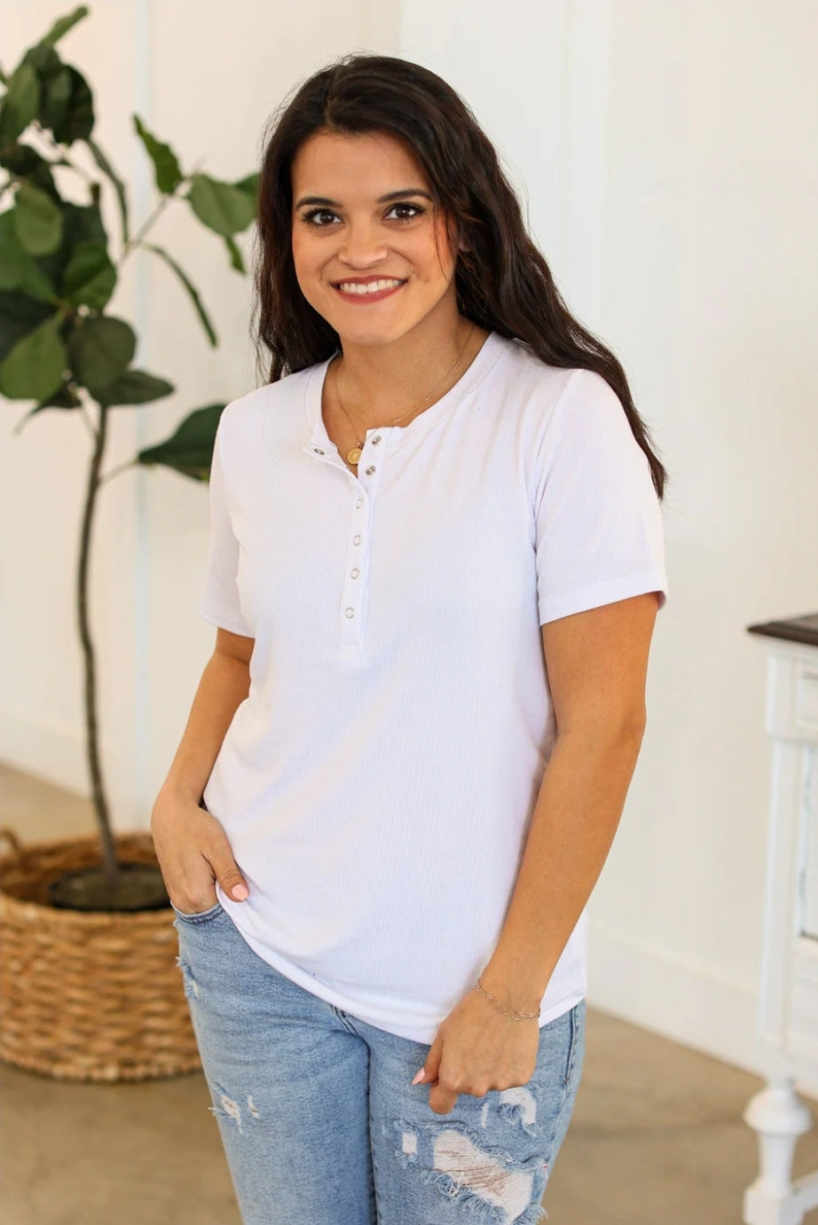 White Brinley Button Top
