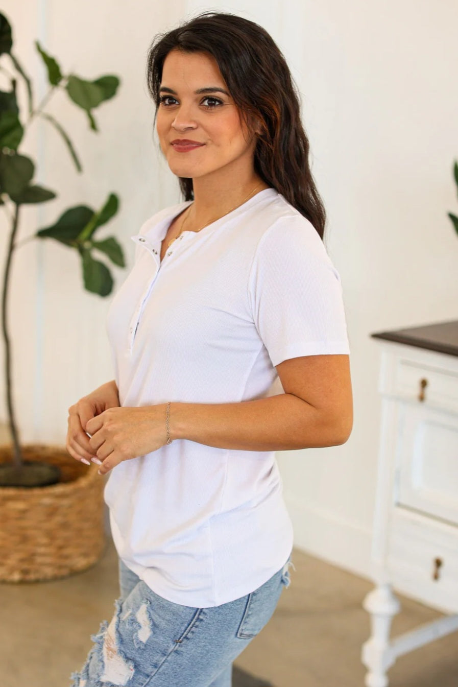 White Brinley Button Top