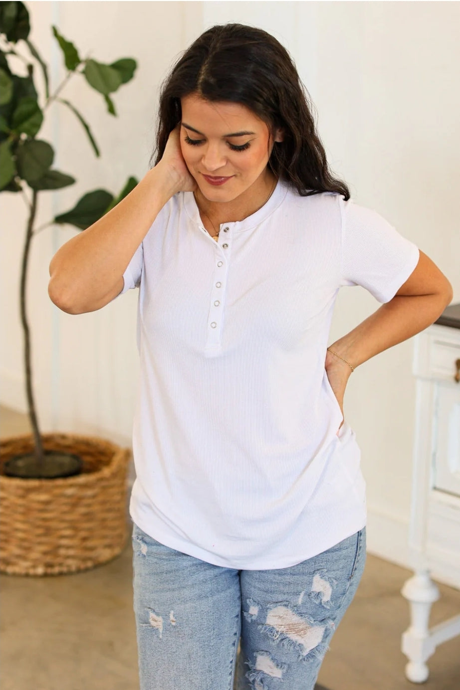 White Brinley Button Top