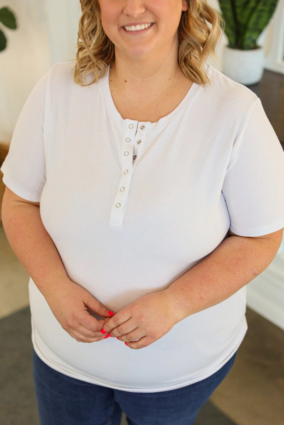 White Brinley Button Top