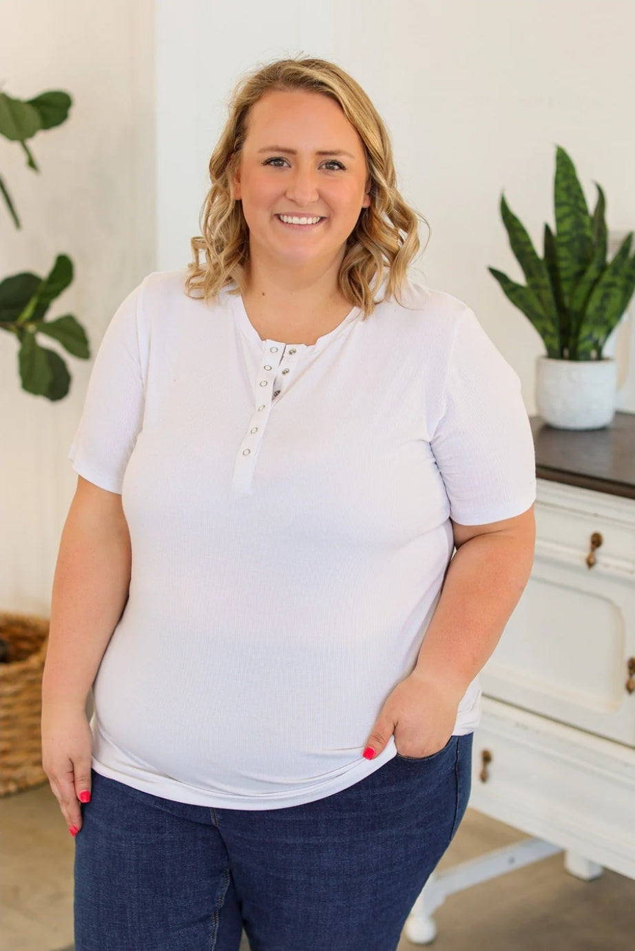 White Brinley Button Top
