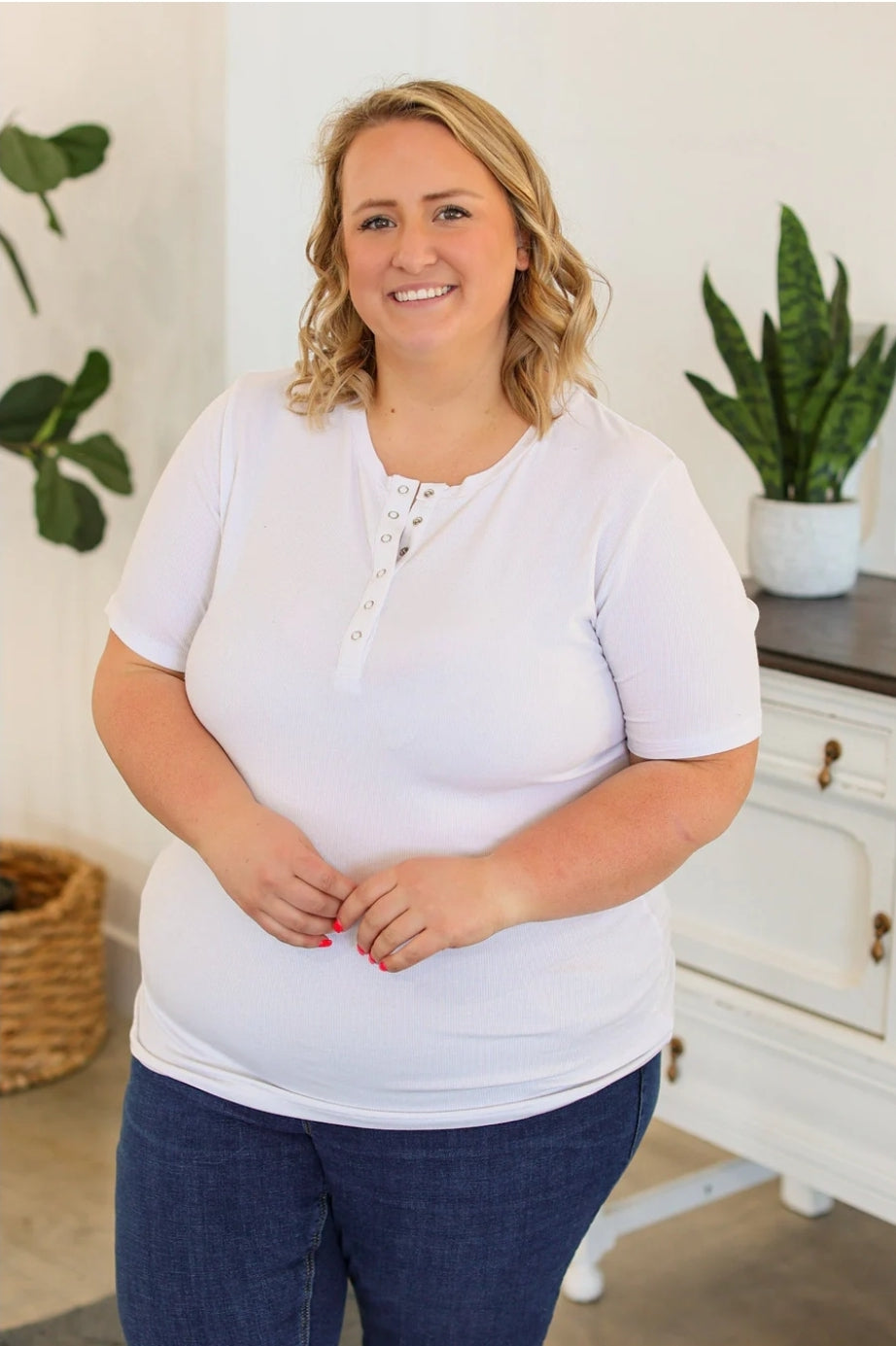 White Brinley Button Top
