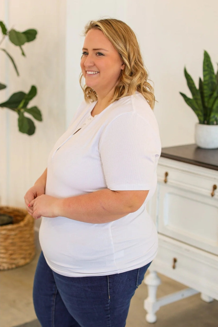 White Brinley Button Top