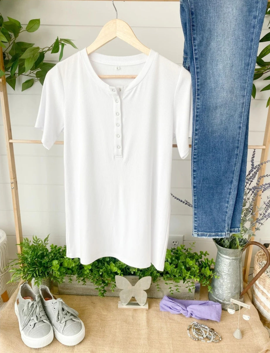 White Brinley Button Top