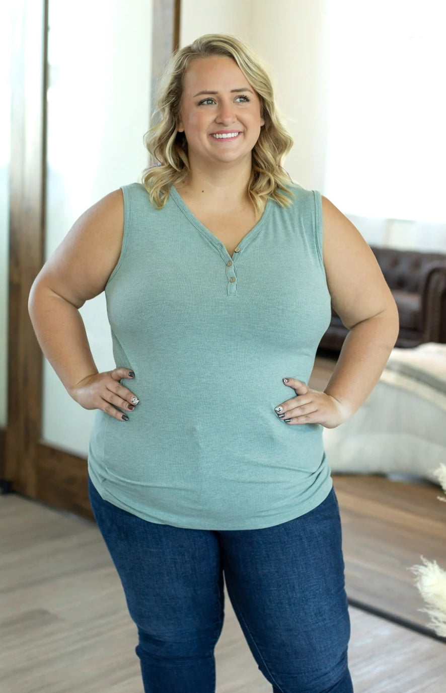 Heathered Sage Addison Henley Tank
