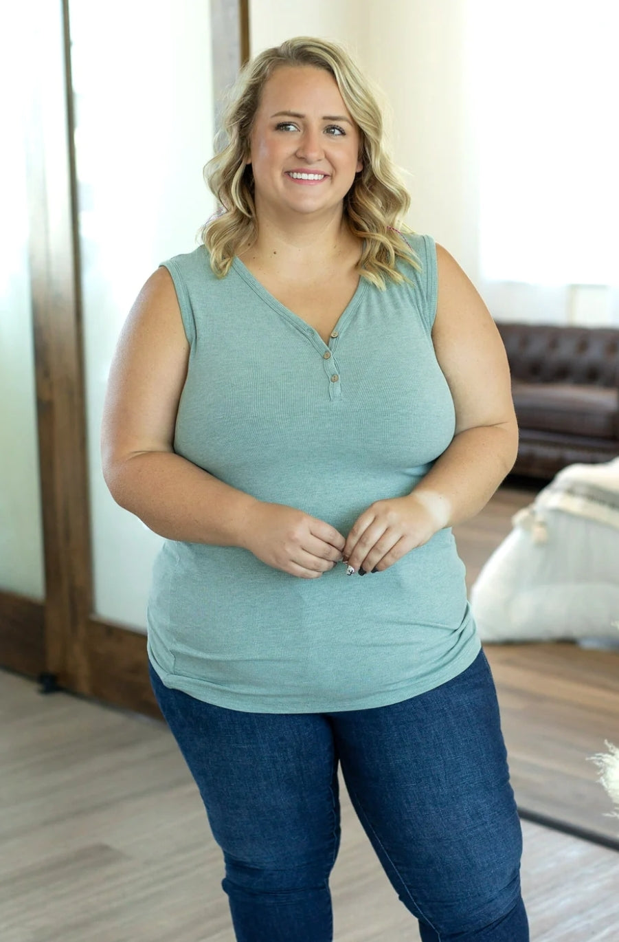 Heathered Sage Addison Henley Tank
