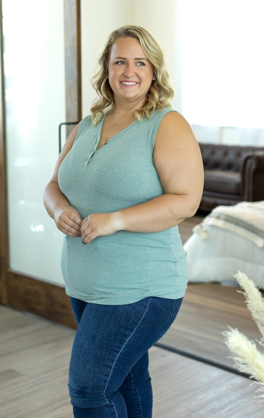 Heathered Sage Addison Henley Tank