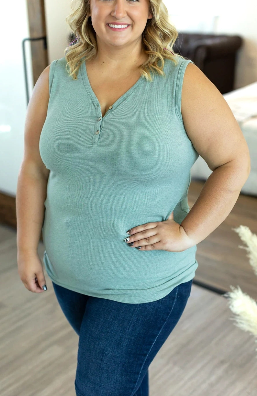 Heathered Sage Addison Henley Tank