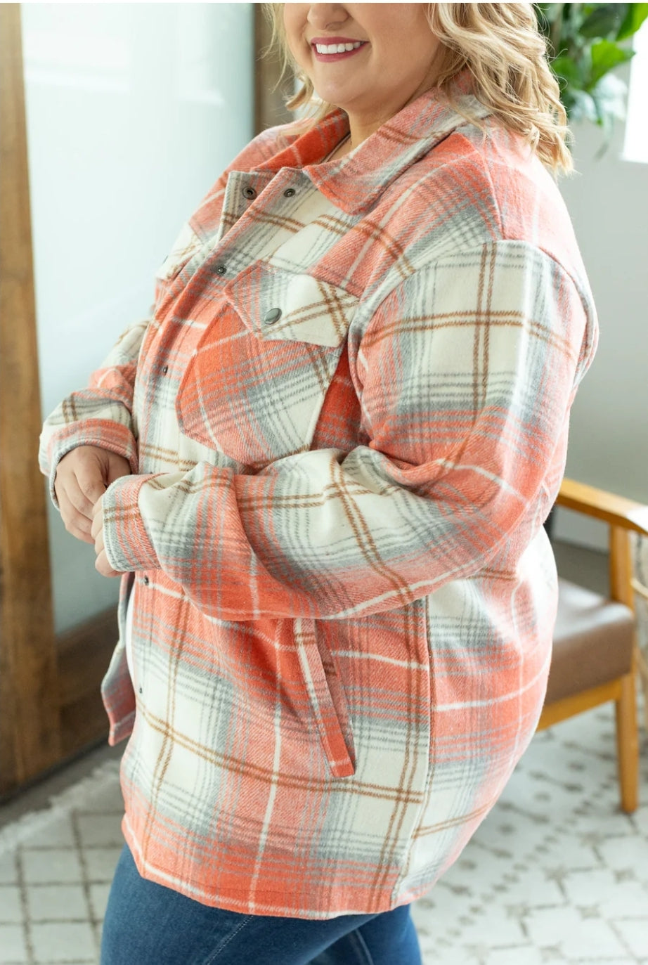 Norah Coral Mix Plaid Shacket