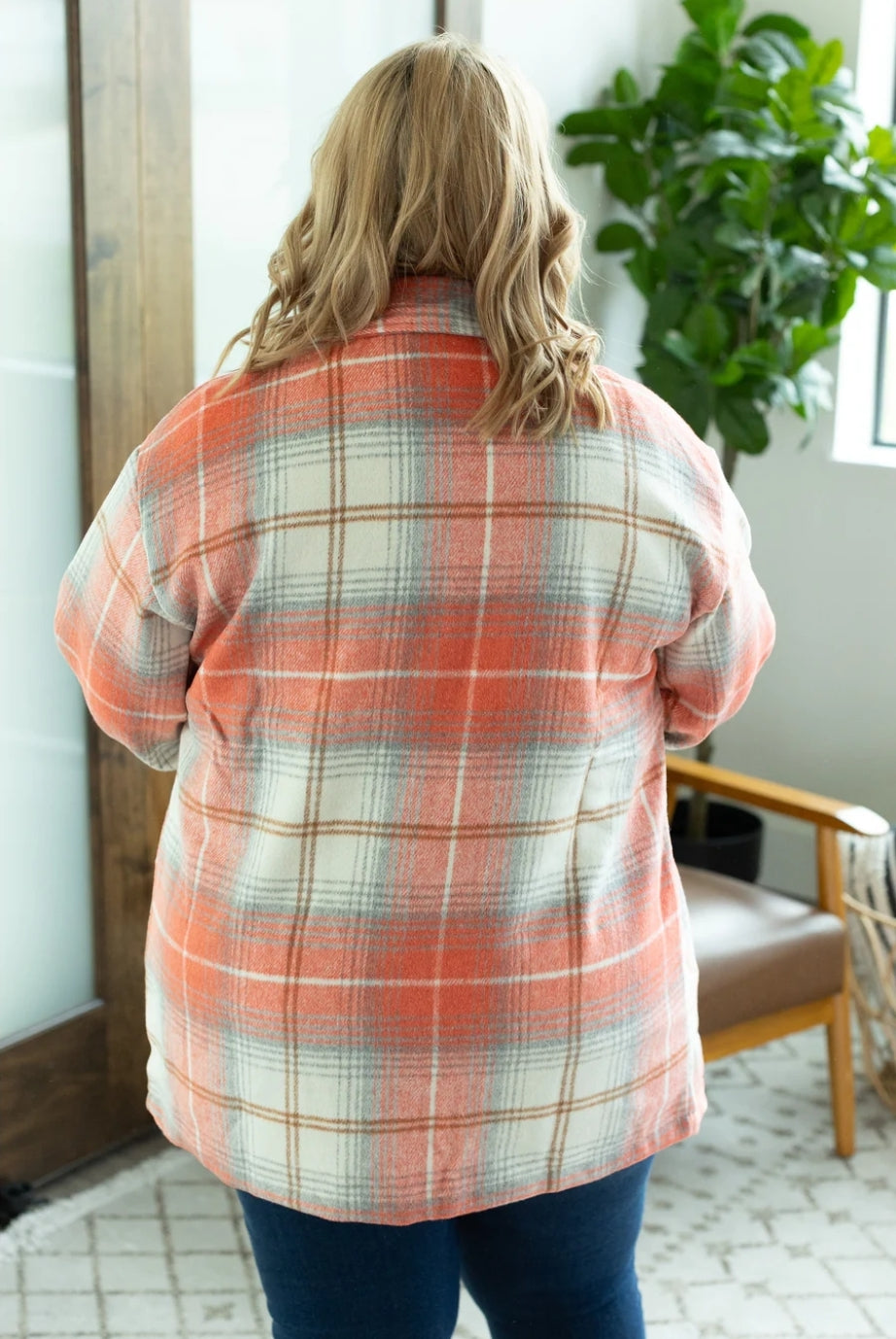 Norah Coral Mix Plaid Shacket