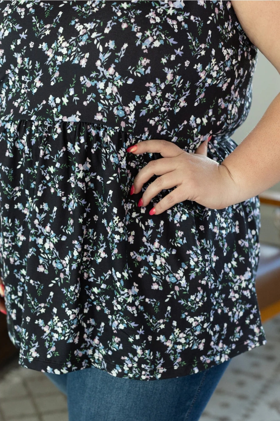 Black Floral Renee Ruffle Tank