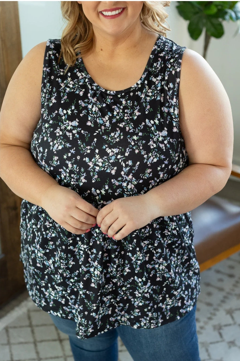 Black Floral Renee Ruffle Tank