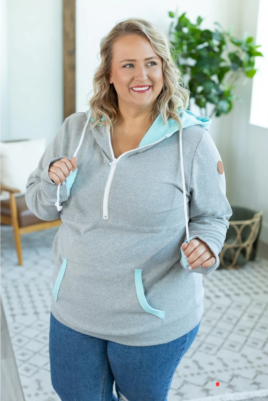 Grey & Aqua Avery HalfZip Hoodie