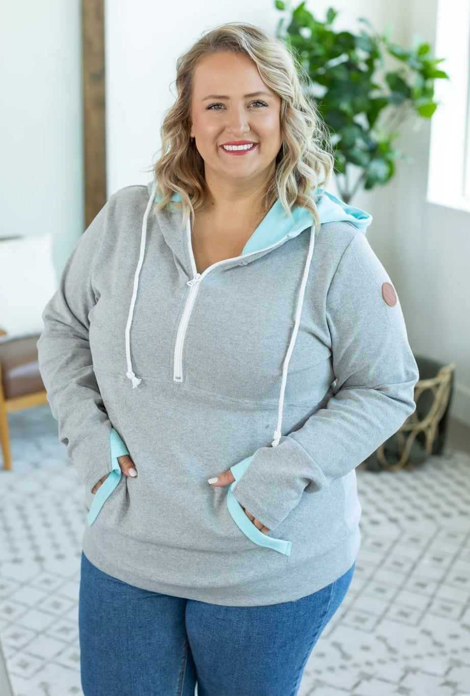 Grey & Aqua Avery HalfZip Hoodie