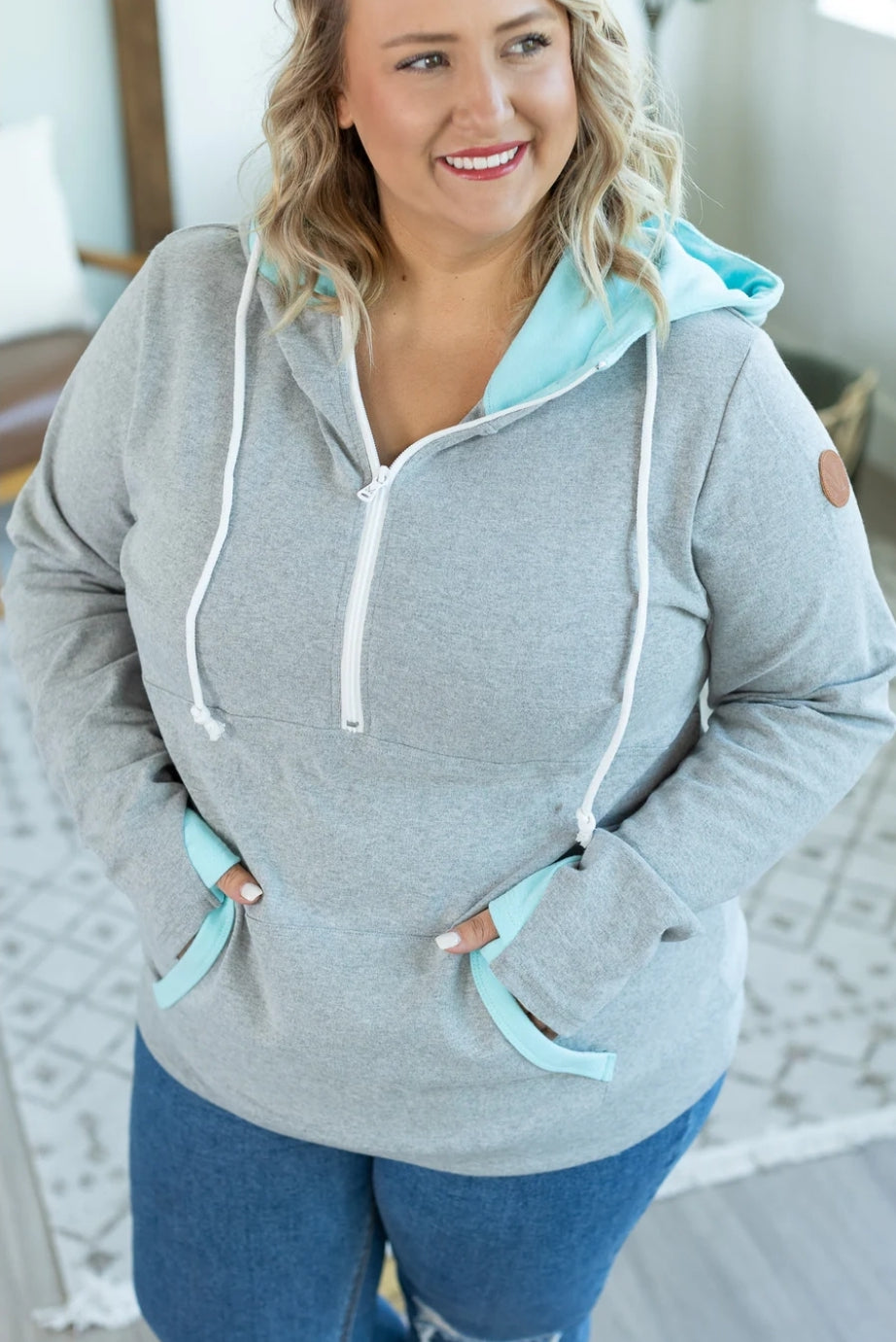 Grey & Aqua Avery HalfZip Hoodie
