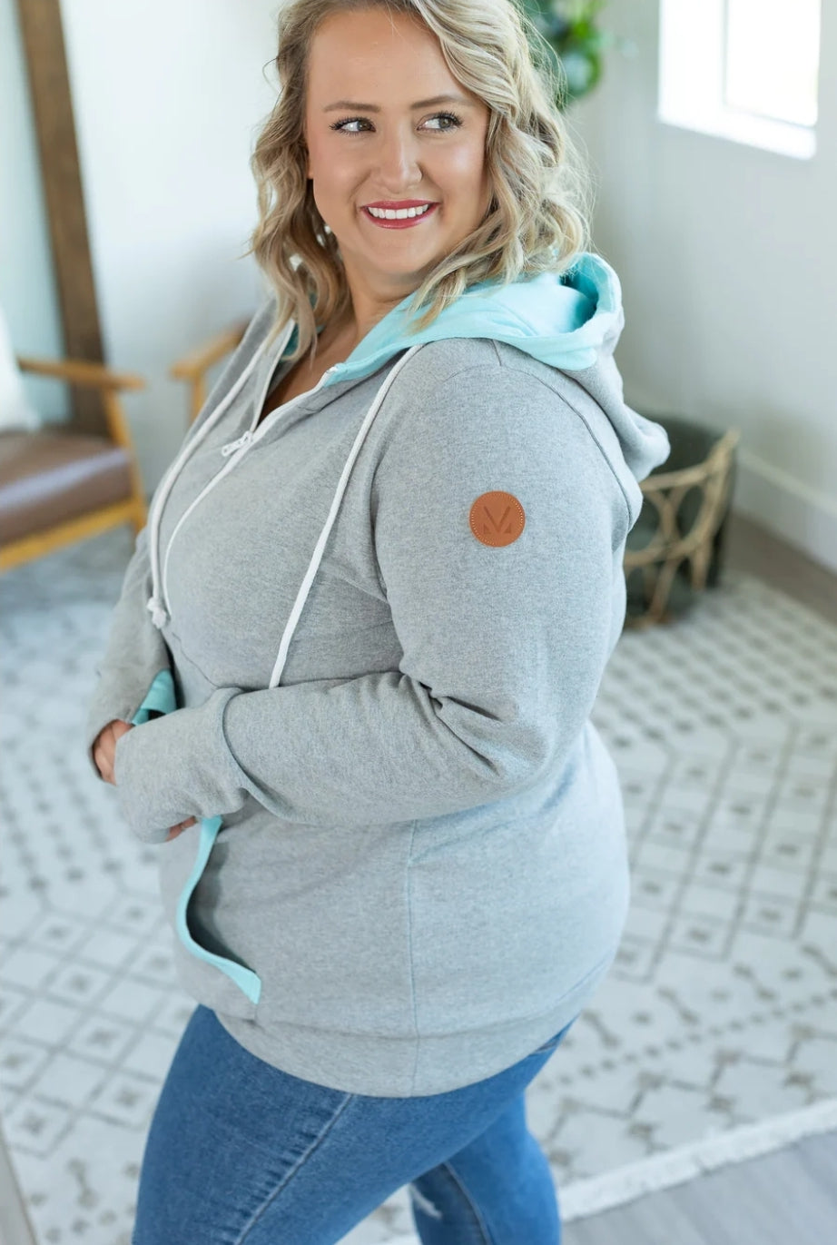 Grey & Aqua Avery HalfZip Hoodie