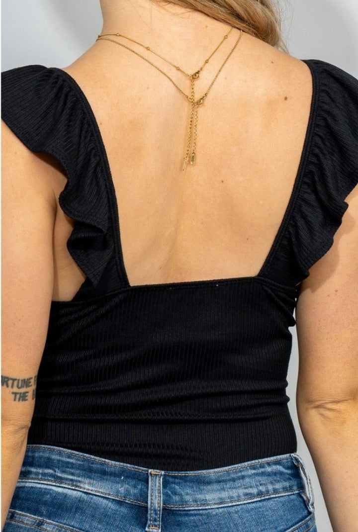 White Birch Ruched Ruffle Shoulder Top