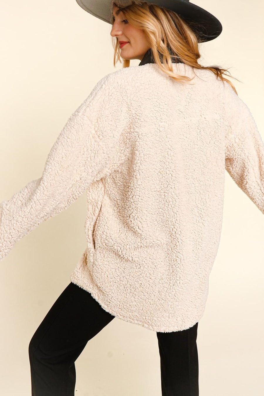 Ivory Sherpa Jacket with Faux Leather