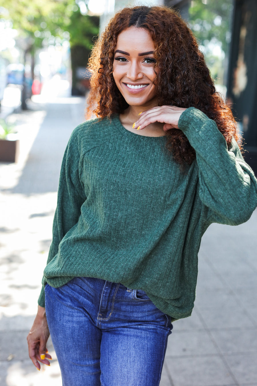Olive Brushed Ribbed Sweater