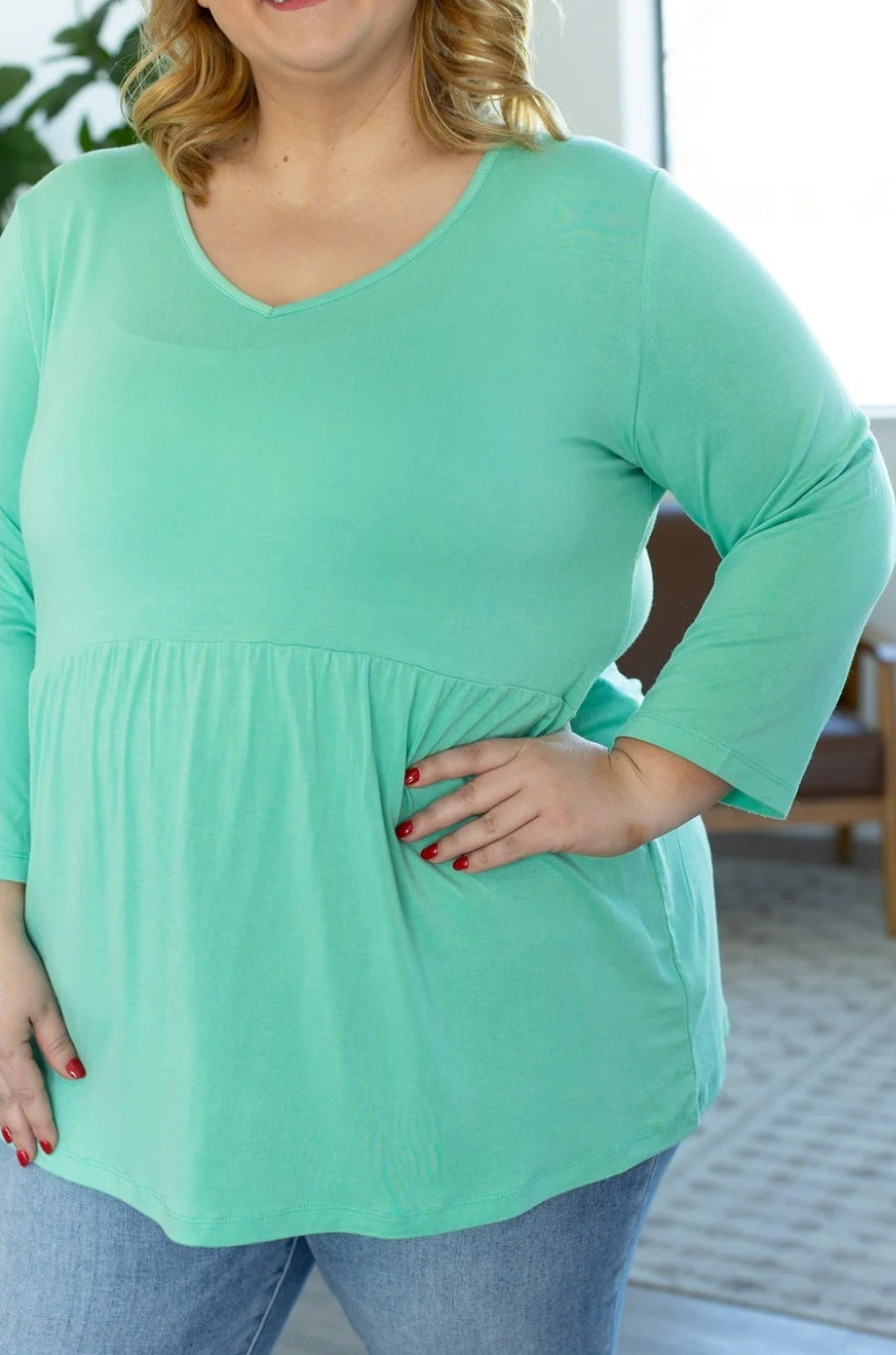 Turquoise Sarah Ruffle 3/4 Sleeve Top