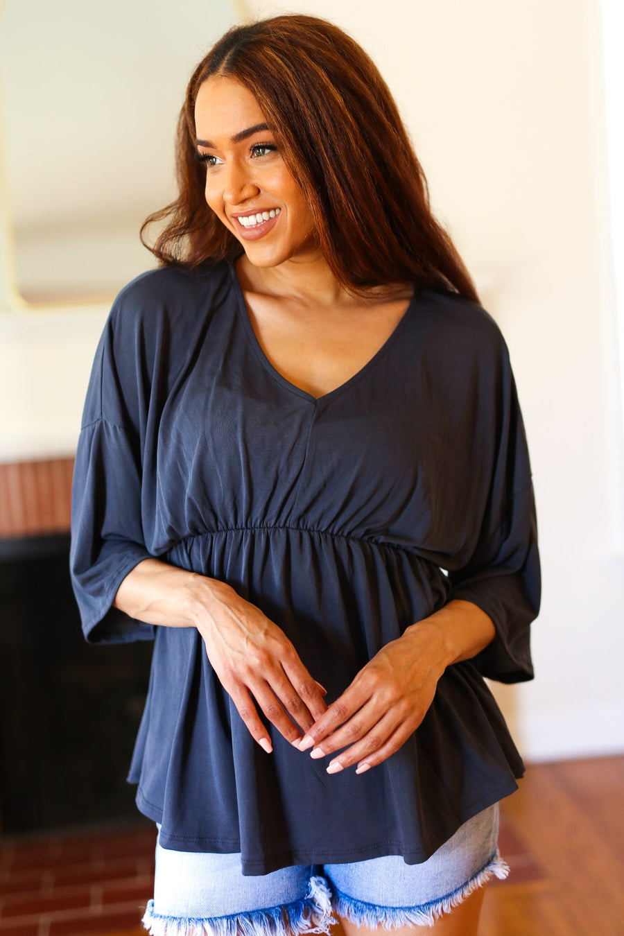 Easy To Love Charcoal Babydoll Dolman Top