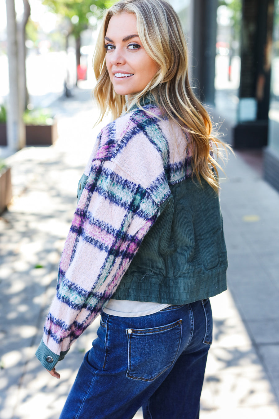 Olive Plaid Button Down Jacket
