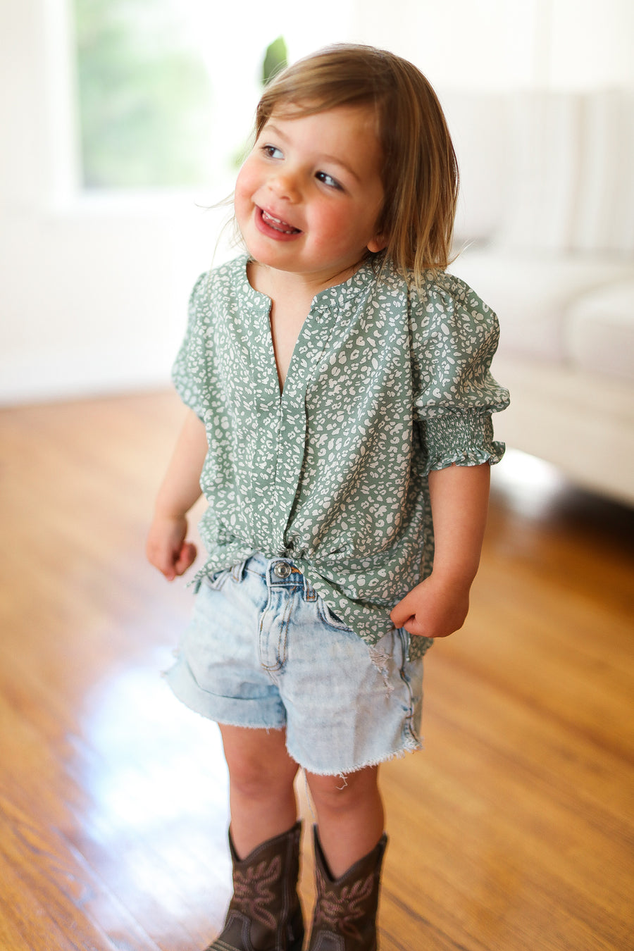 Kids Sage Ruche Sleeve Blouse