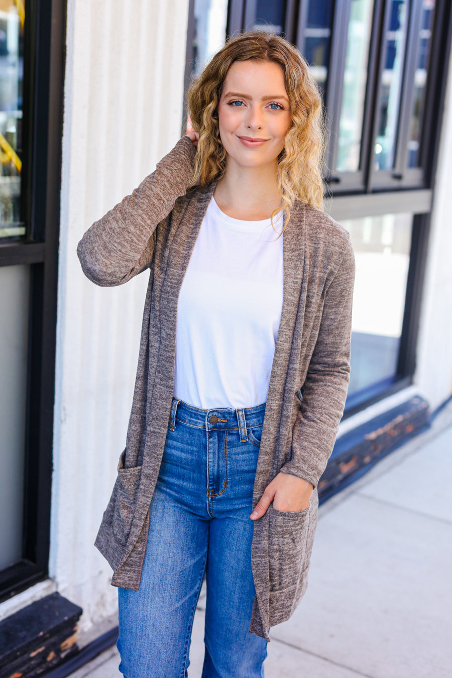 Heathered Mocha Cardigan with Pockets
