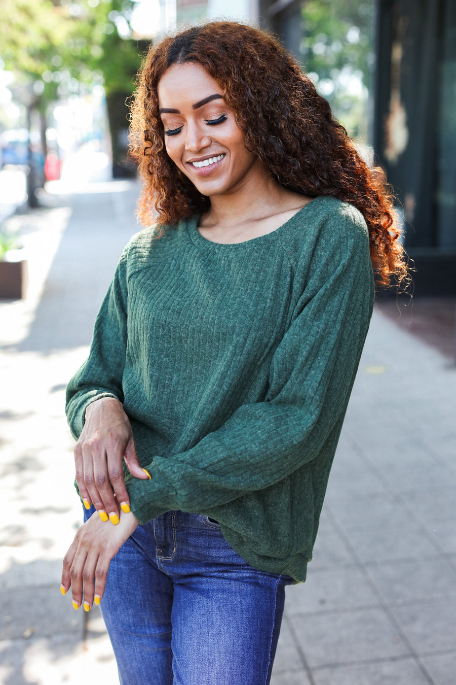 Olive Brushed Ribbed Sweater