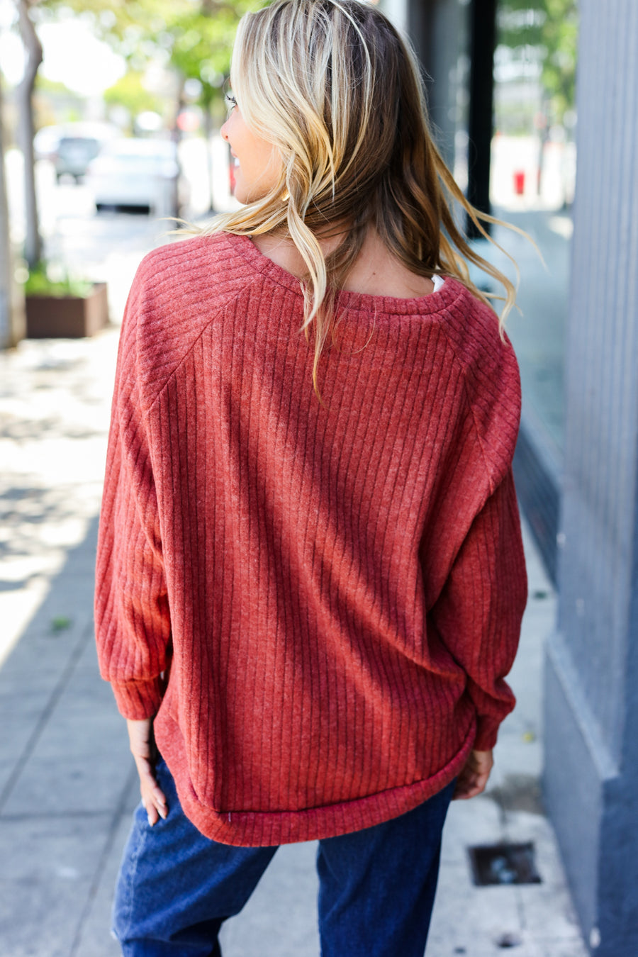 Rust Brushed Ribbed Sweater