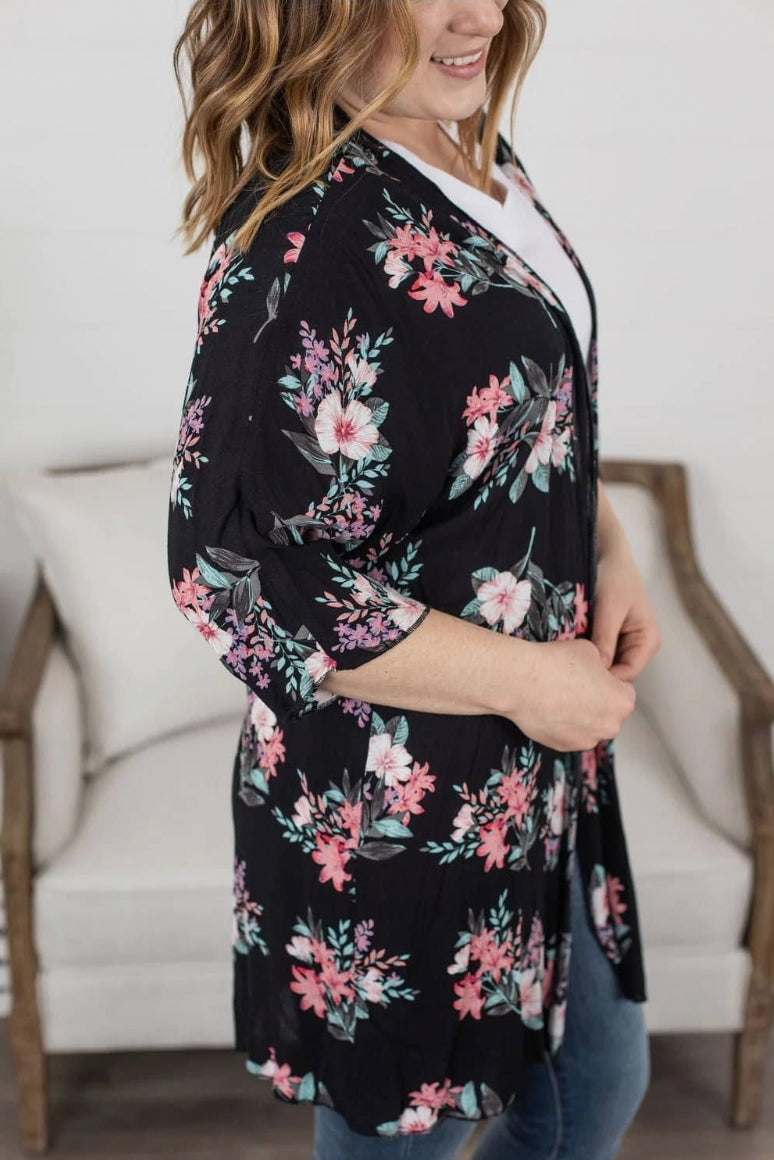 Black Floral Kimono