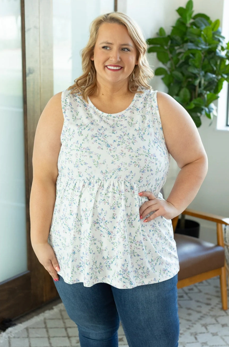 White Floral Renee Ruffle Tank