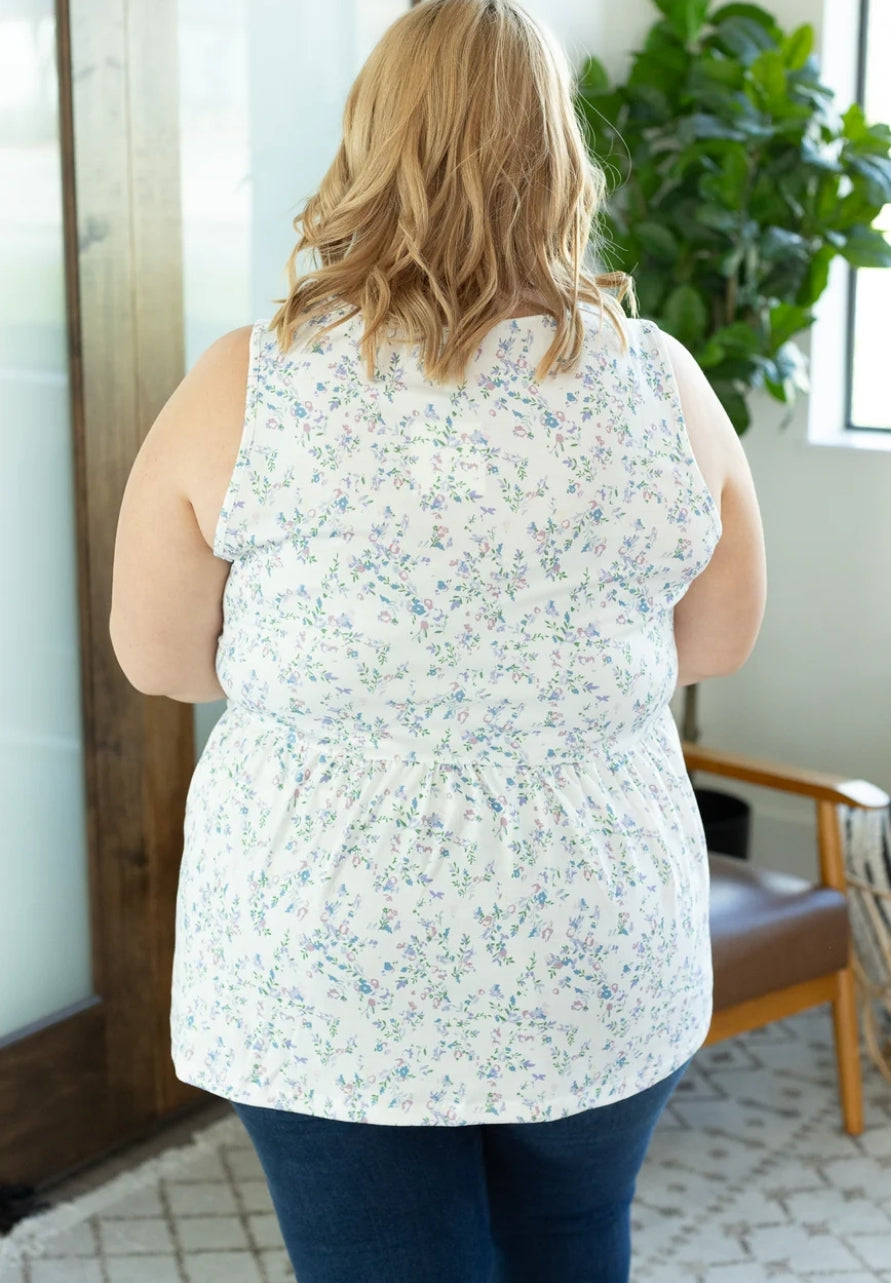 White Floral Renee Ruffle Tank
