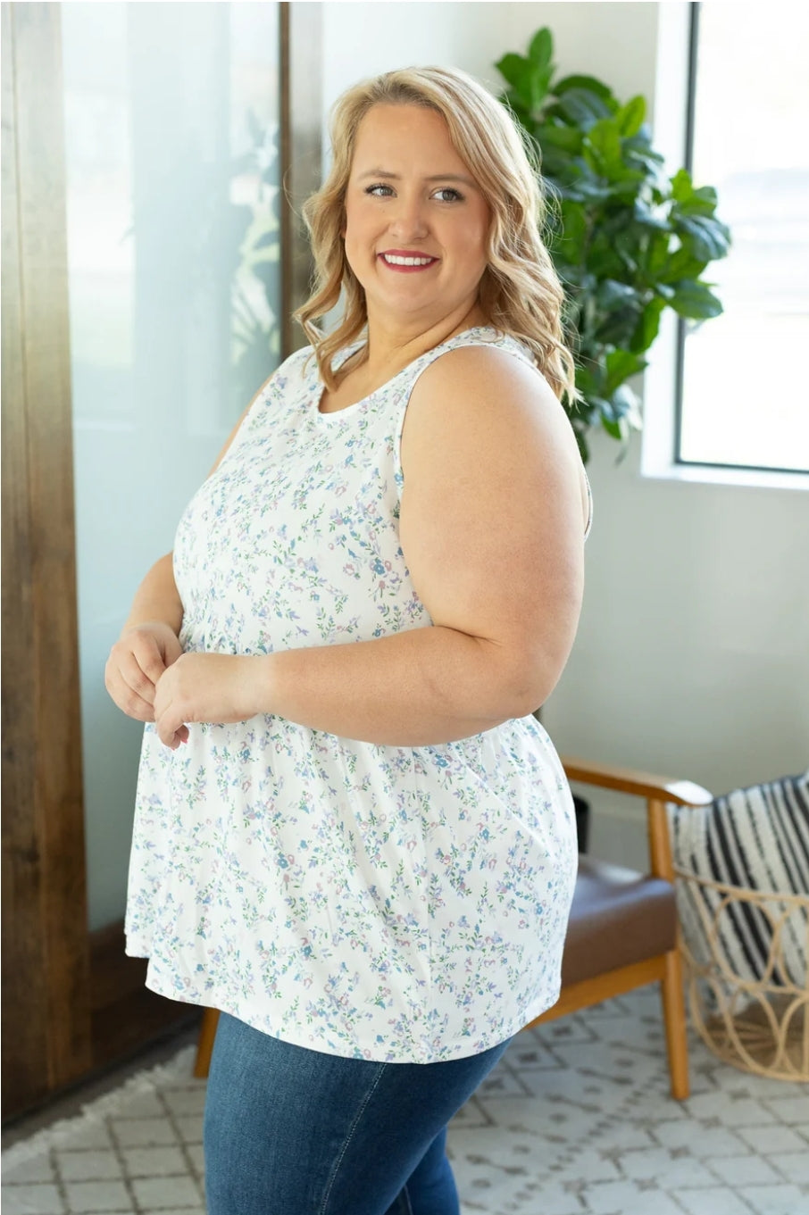White Floral Renee Ruffle Tank
