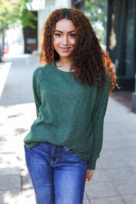 Olive Brushed Ribbed Sweater