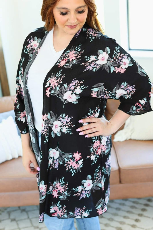 Black Floral Kimono